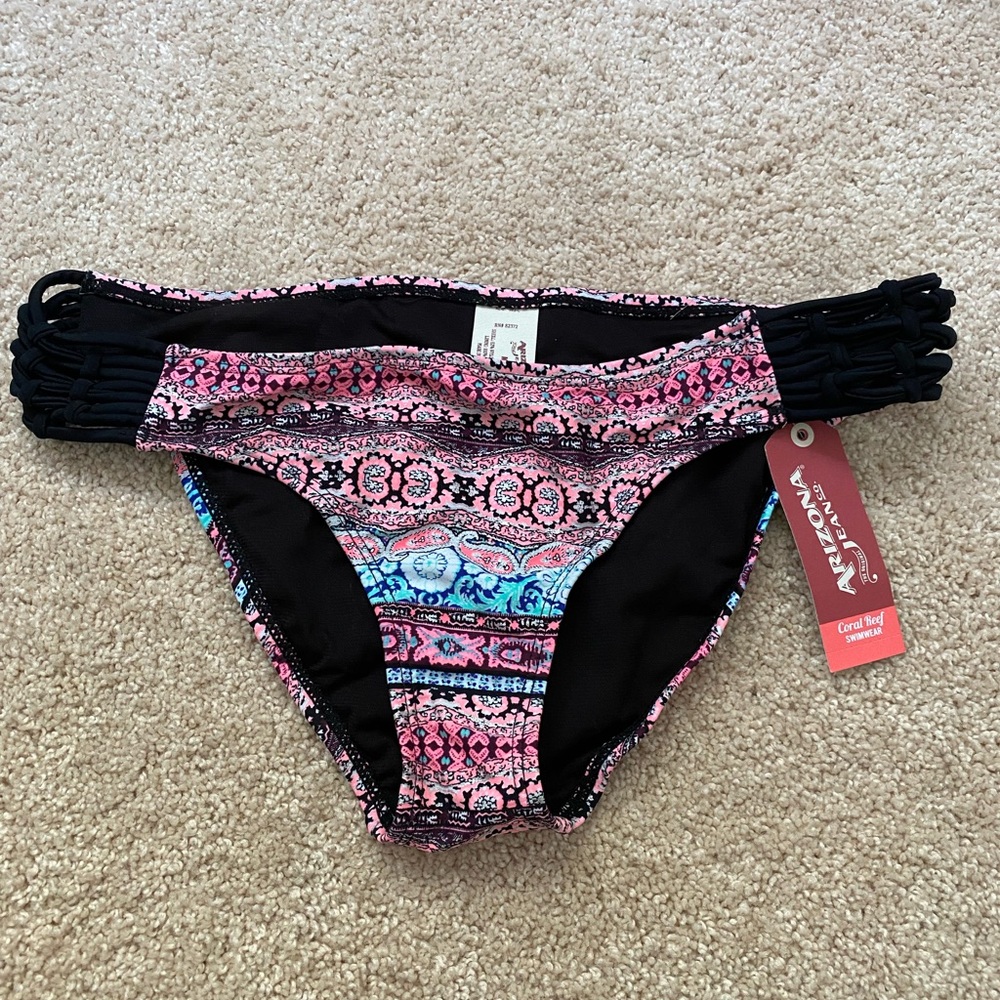 Arizona Pink and Blue Patterned Bikini Bottom Size Medium NWT